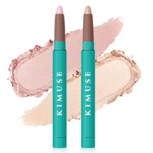 kimuse 2pcs waterproof eyeshadow stick set, brightener eyeshadow pencil duo, glitter highlighter eye liner, shimmer creamy long lasting eye makeup