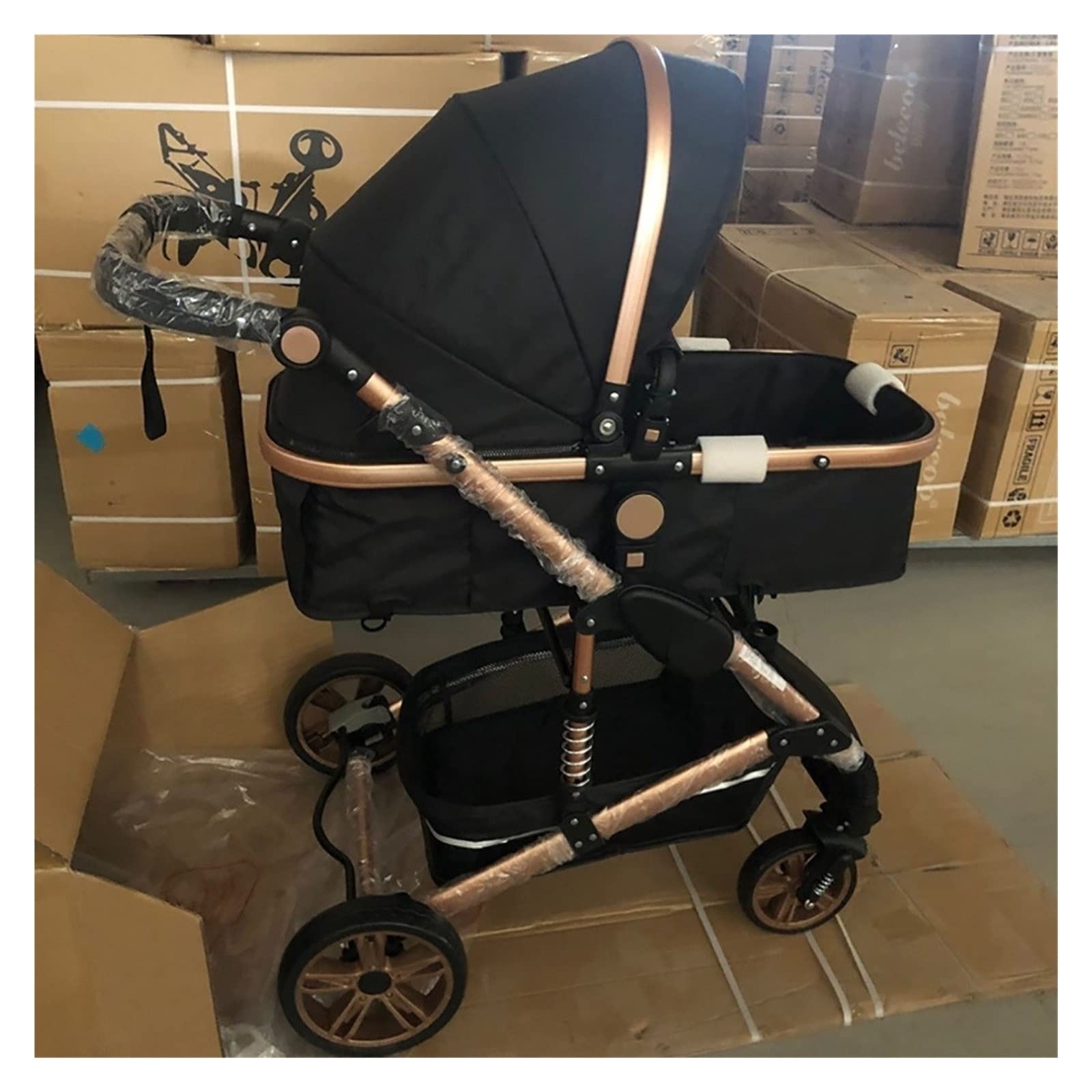 Infant Carriage Portable Baby Stroller 3 in 1 Infant Pram Pushchair for Newborn and Toddler Foldable Anti-Shock High View Carriage (3 In1,Black)