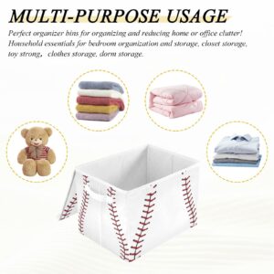 WELLDAY Baseball Grain Storage Baskets Foldable Cube Storage Bin with Lids and Handle, 16.5x12.6x11.8 In Storage Boxes for Toys, Shelves, Closet, Bedroom, Nursery