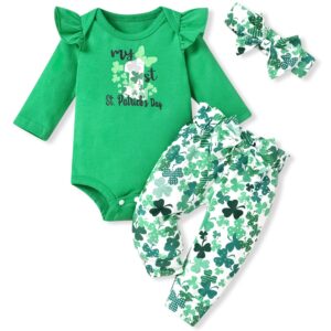 hintina infant baby girl 1st first st. saint patricks day outfits shamrock clover bodysuit clothes set 0-3 months