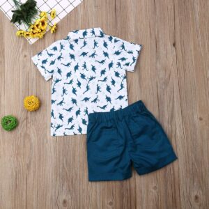 fhutpw Baby Toddler Boy Outfits 2T 3T 4T 5T Clothes Summer Kids Pattern Short Sleeve Button Down Shirt & Shorts Set