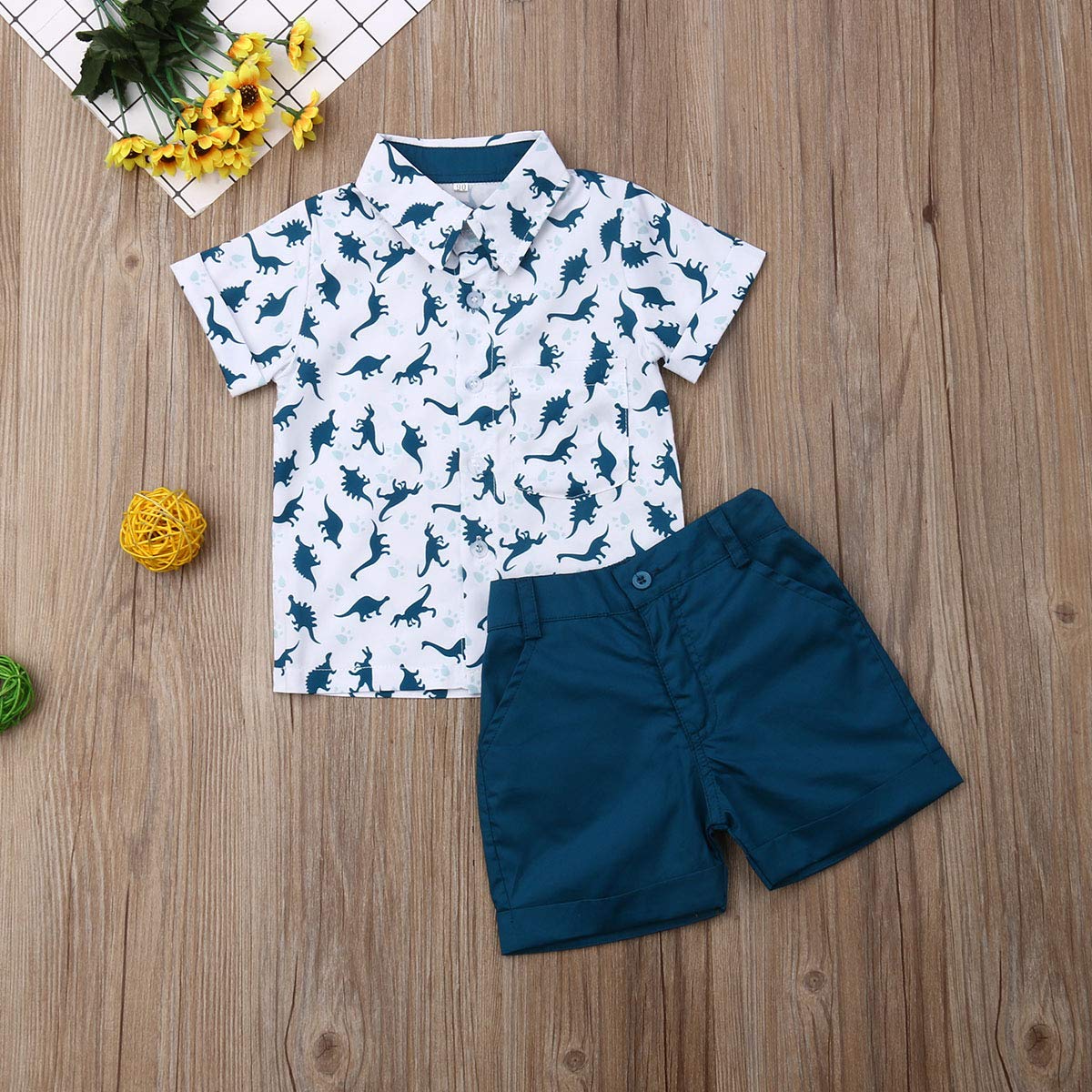 fhutpw Baby Toddler Boy Outfits 2T 3T 4T 5T Clothes Summer Kids Pattern Short Sleeve Button Down Shirt & Shorts Set