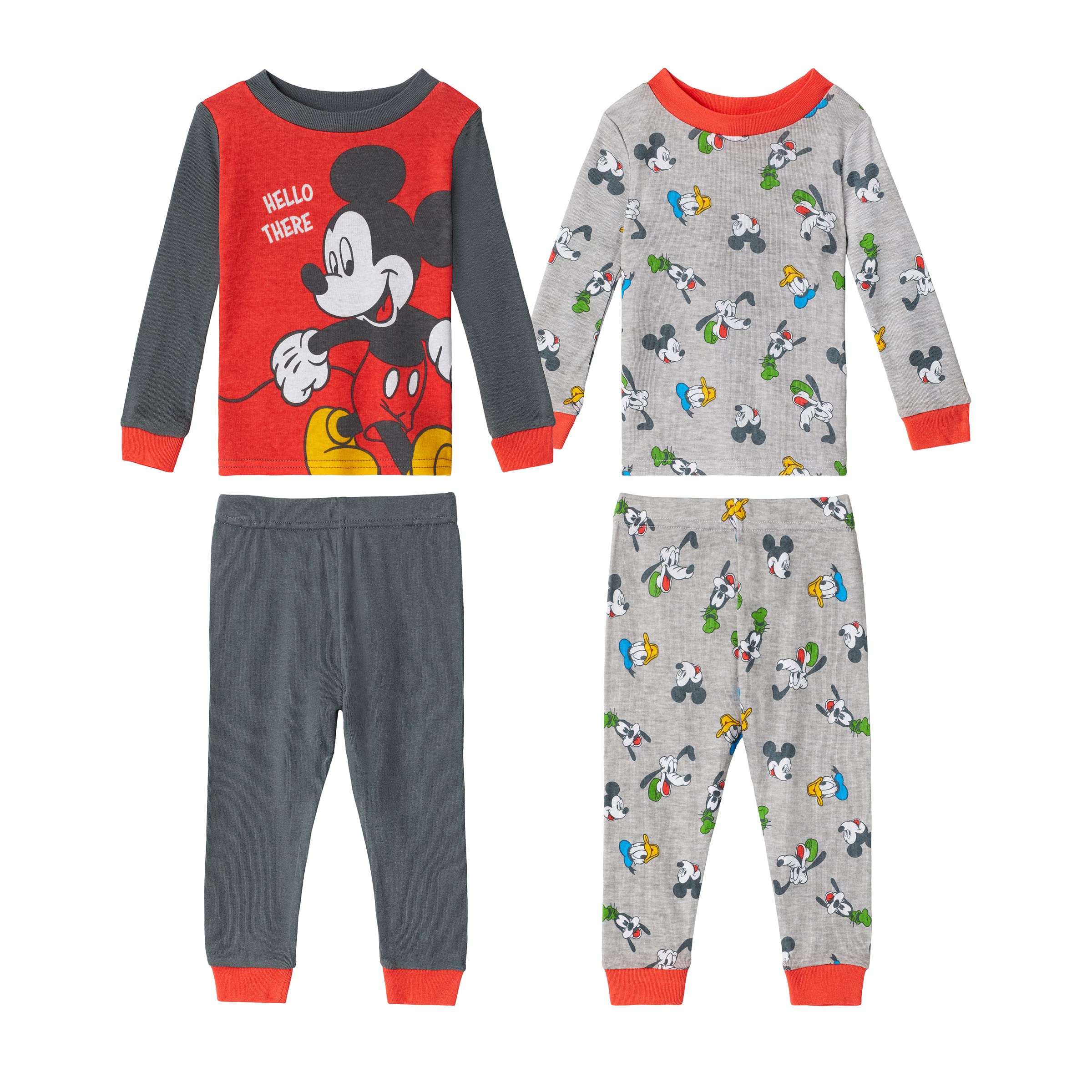 Disney Baby Boys' Mickey Mouse 4-Piece Snug Fit Cotton Pajamas (as1, age, 24_months, Hello There)