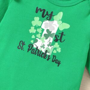 HINTINA Infant Baby Girl 1st First St. Saint Patricks Day Outfits Shamrock Clover Bodysuit Clothes Set 0-3 Months