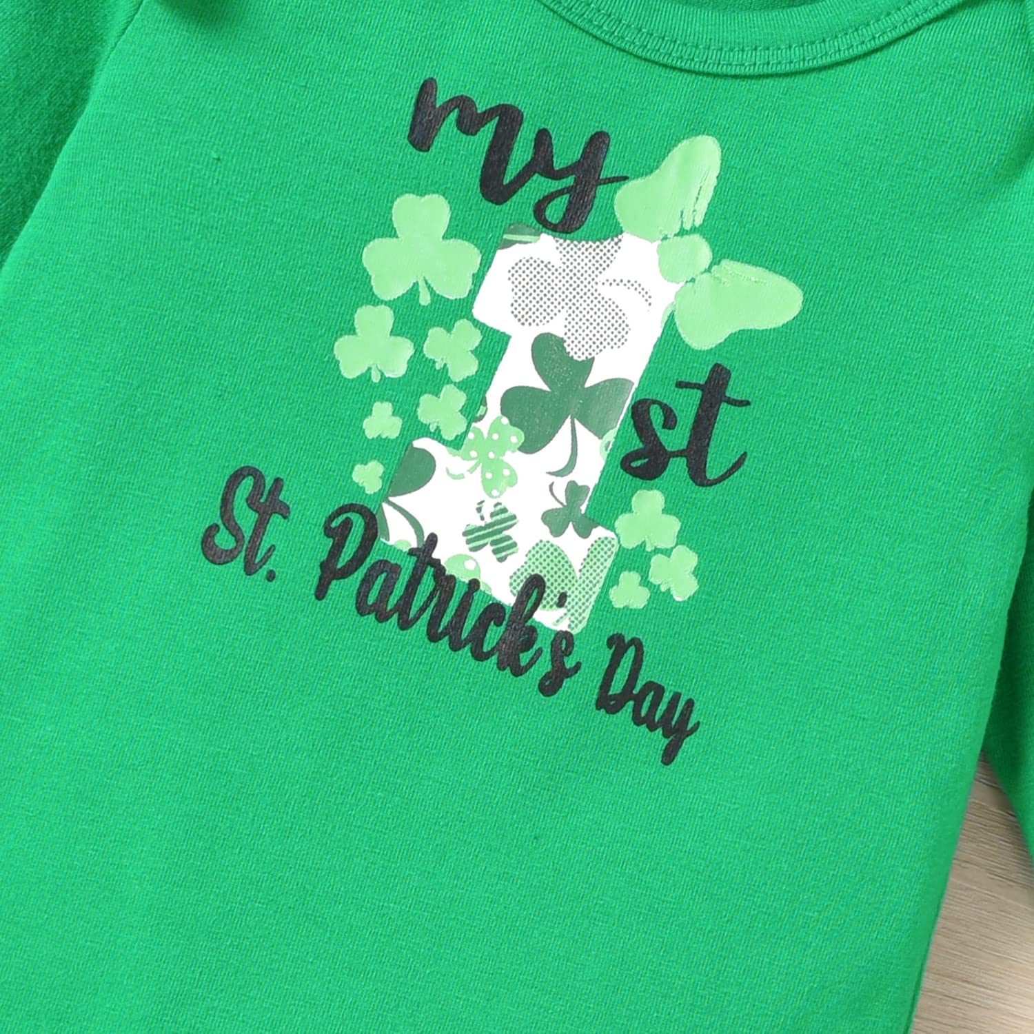 HINTINA Infant Baby Girl 1st First St. Saint Patricks Day Outfits Shamrock Clover Bodysuit Clothes Set 0-3 Months