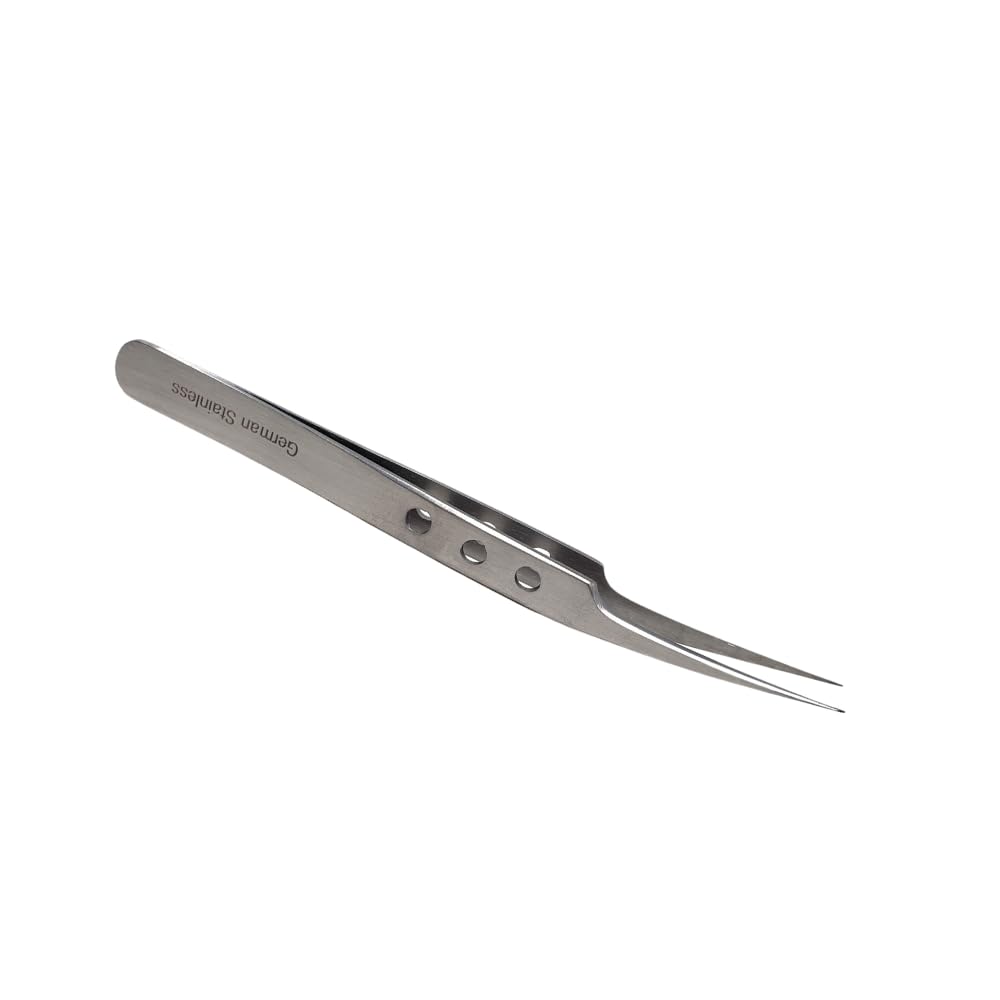 Professional Stainless Steel Tweezers 4.75" with Fine Precision Tips & Fenestrated Handle Suitable for Facial Hair, Splinter and Ingrown Hair Removal Used by Women & Men