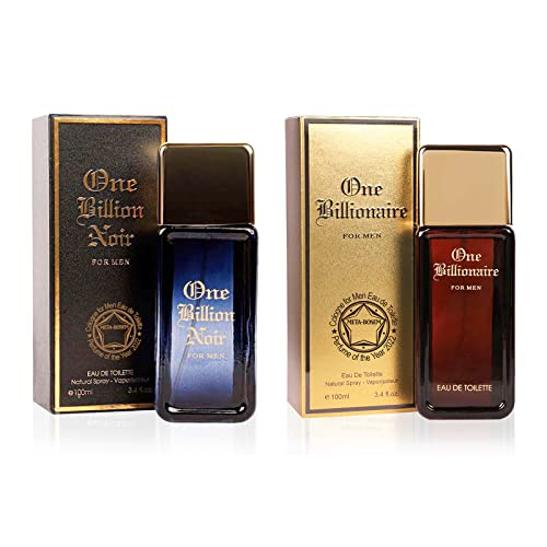 META-BOSEM One Billionaire+One Billion Noir Men's Cologne Collection, Eau de Toilette Natural Spray - Fresh Scent - Holiday Gift Set (Pack of 2) Each 3.4 Fl Oz, Total 6.8 Fl Oz