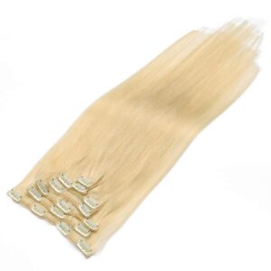 Clip in Hair Extensions Real Human Hair, Bleach Blonde Real Hair Extensions Clip in Human Hair, 7 Pieces 70G Double Wefts Remy Human Hair Clip in Extensions 16 Inch Clip-ins for Fine Hair Women