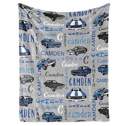 Personalized Car Blanket with Name for Boys, Custom Name Blanket for Kids, Soft Flannel Car Toddler Blanket Customized Gift for Birthday Christmas Baby Shower Newborn Gift 30" X 40"