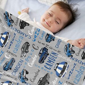 Personalized Car Blanket with Name for Boys, Custom Name Blanket for Kids, Soft Flannel Car Toddler Blanket Customized Gift for Birthday Christmas Baby Shower Newborn Gift 30" X 40"