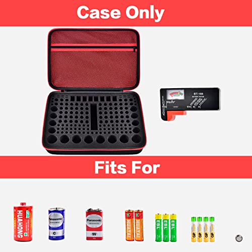 casmilee Battery Organizer & Storage Case with Tester for 162+ AA AAA 4A C D 9V 3V Lithium LR44 CR2 CR123 CR1632 CR2032 18650 Button - Batteries Not Included (Red)