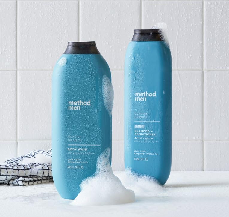 Method Men 2 in 1 Shampoo and Conditioner; Glacier + Granite; 14 oz; 6 pack