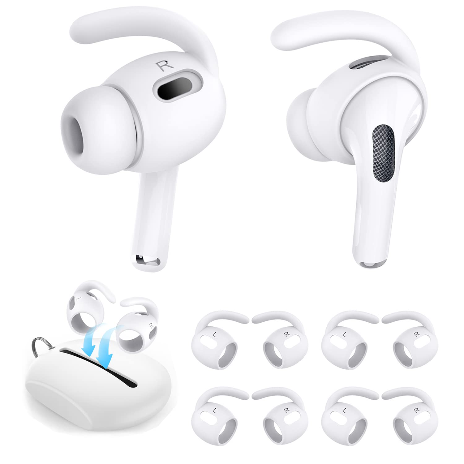 Luckvan Replacement Ear Hooks for AirPods Pro 2 Ear Tips Anti Slip Silicone Earbuds Cover for AirPods Pro2 Accessory Wing Tips White 4 Pairs