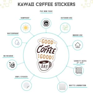 100pcs Kawaii Coffee Stickers, Cute Stickers Coffee Cups, Chromebook Stickers, Vinyl Decals Cups, Café Stickers for Teens (Stickers for Kids, Teens, Adults)