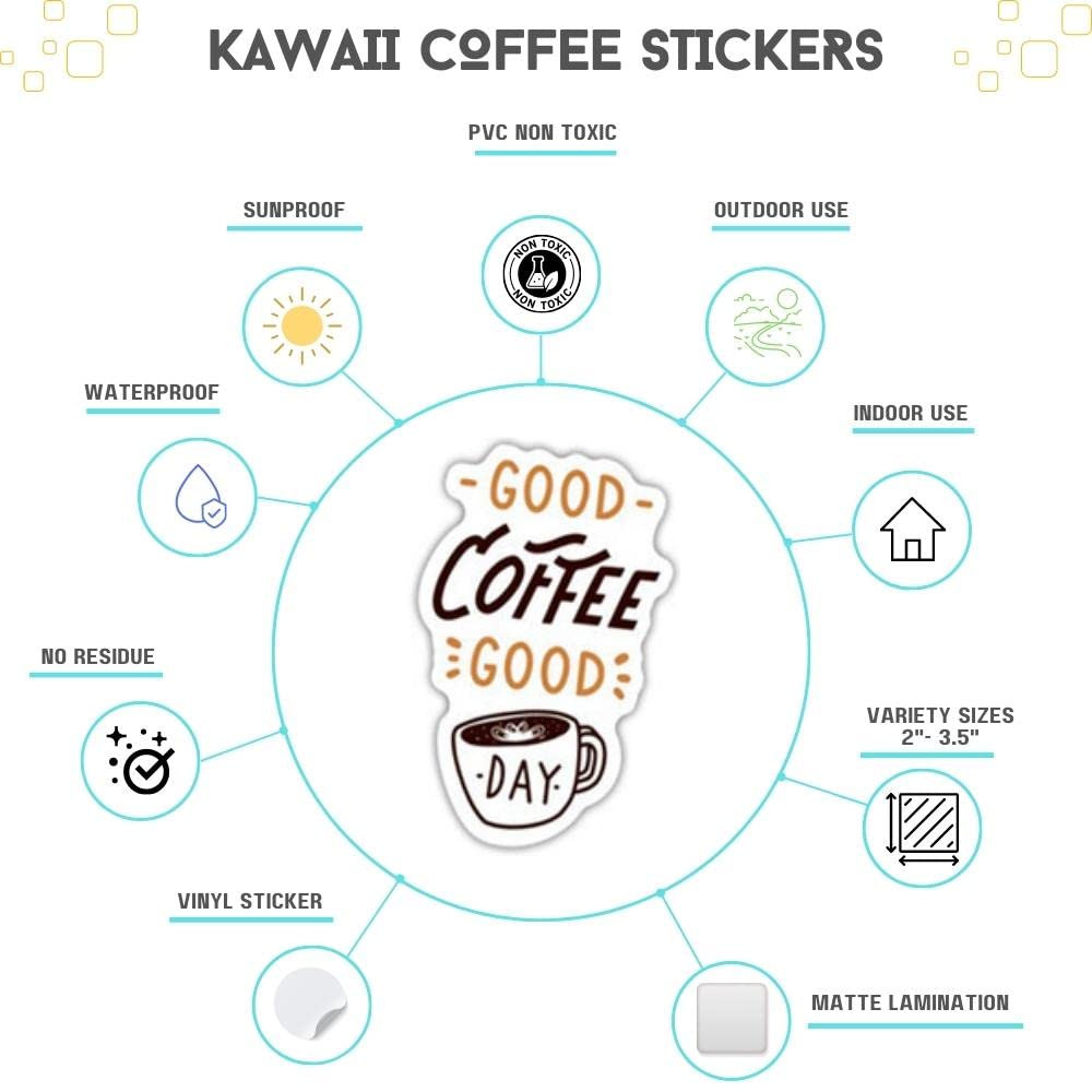 100pcs Kawaii Coffee Stickers, Cute Stickers Coffee Cups, Chromebook Stickers, Vinyl Decals Cups, Café Stickers for Teens (Stickers for Kids, Teens, Adults)