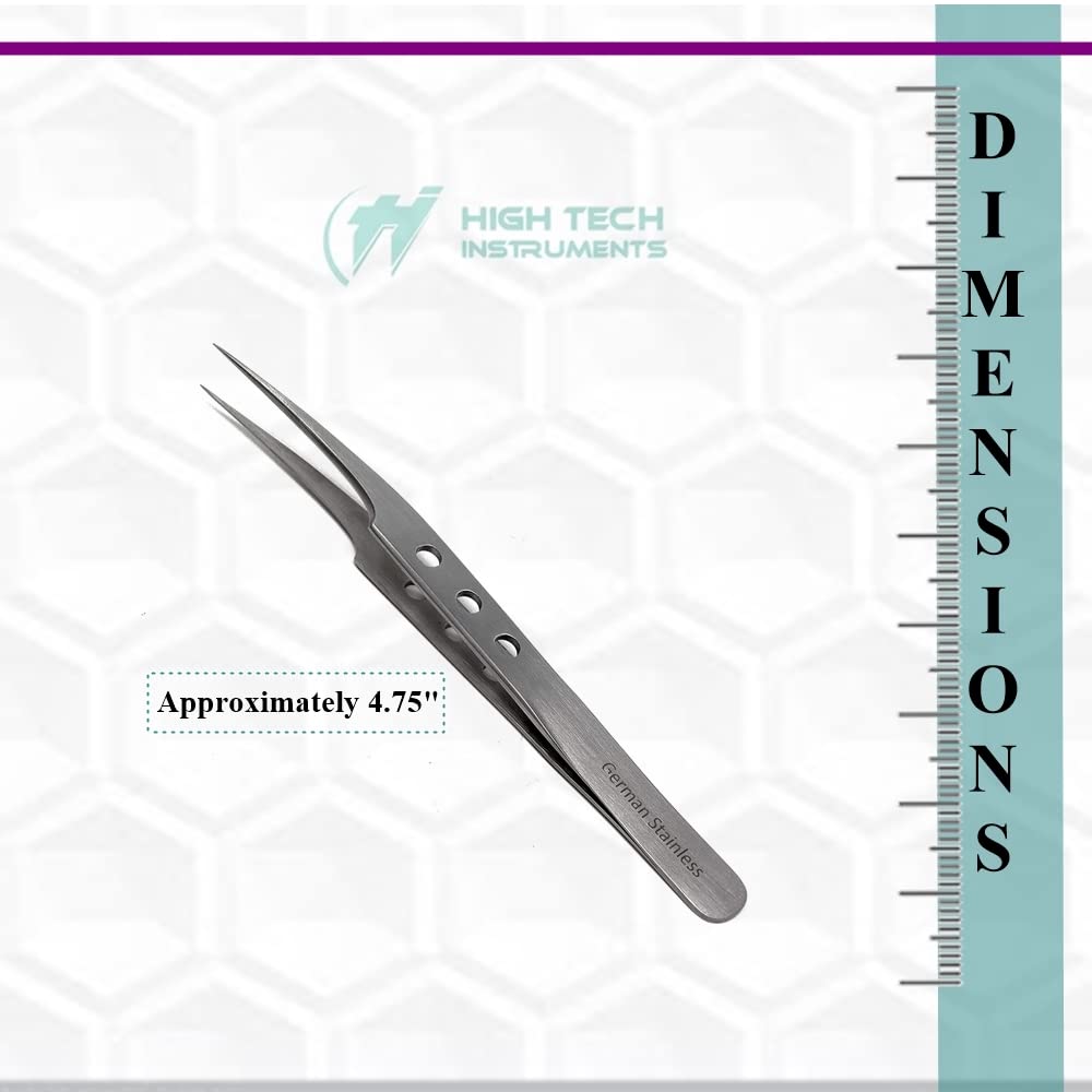 Professional Stainless Steel Tweezers 4.75" with Fine Precision Tips & Fenestrated Handle Suitable for Facial Hair, Splinter and Ingrown Hair Removal Used by Women & Men