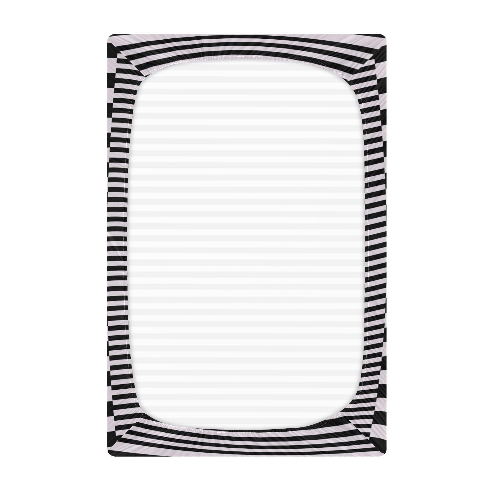 Kigai Black & White Stripe Crib Sheets for Boys Girls, Soft and Breathable Pack n Play Sheets, Portable Mini Stretchy Cribs Sheets, 39x27 Inch