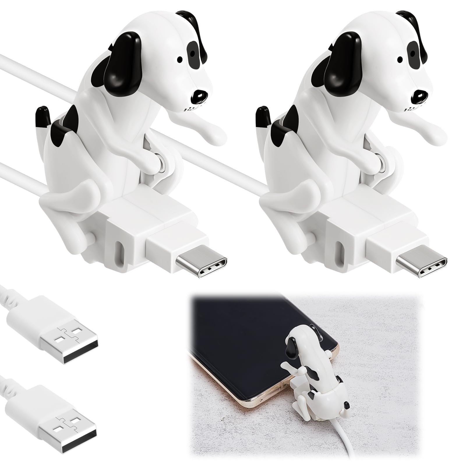 Frienda 2 Pcs Dog Charging Cable Dog Smartphone USB Cable Charger USB Data Transmission Dog Cable for USB Charging Cable of Phones Only Compatible with Type-c(White,Spot Style)