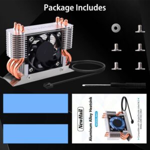 NewHail 12V M.2 2280 SSD Heatsink with 40mm PWM Cooling Fan, Copper Heat Pipes and Thermal Pad, SSD Cooler for M.2 2280 NVMe & SATA SSD Only