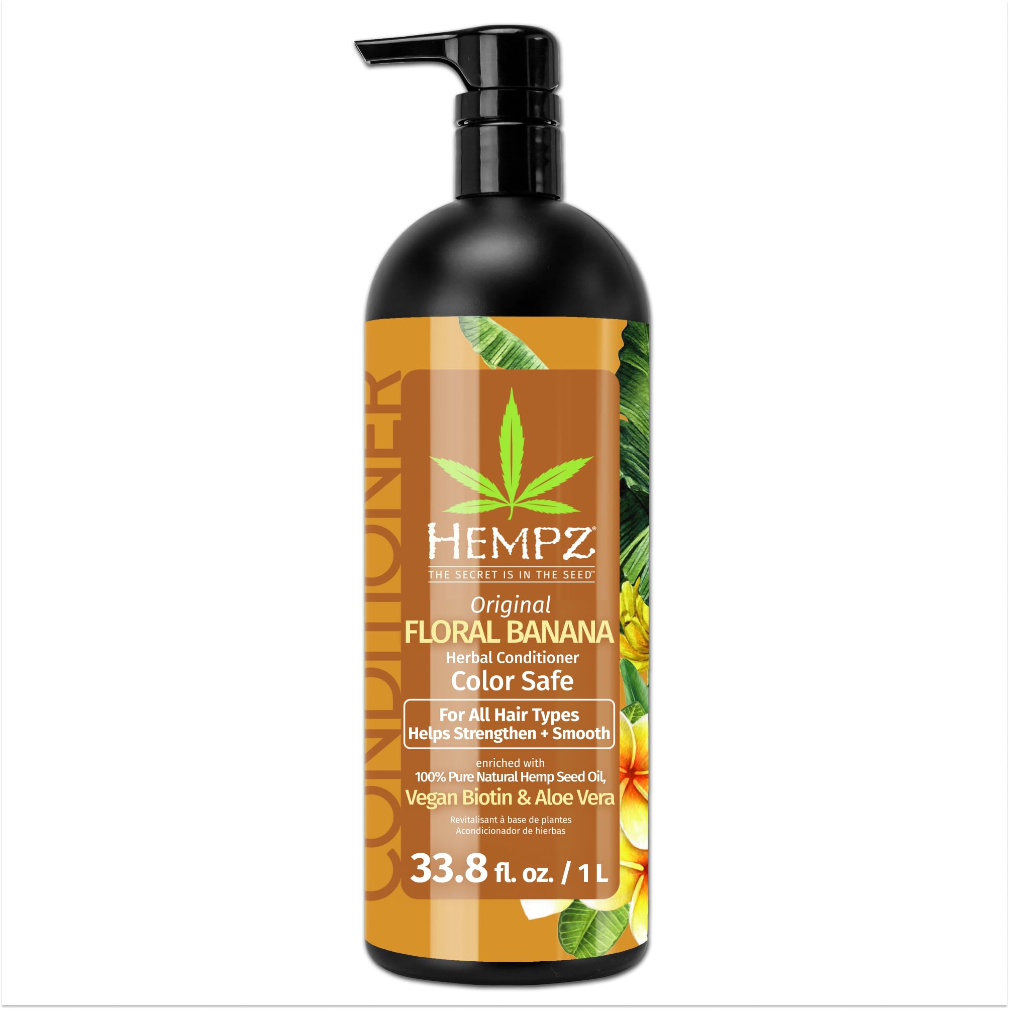 Hempz Biotin Conditioner - Original Light Floral & Banana - For Growth & Strengthening of Dry, Damaged and Color Treated Hair, Hydrating, Softening, Moisturizing 33.8 Fl OZ