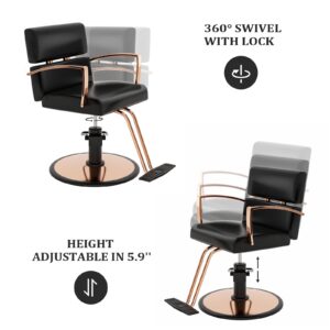 OmySalon Salon Chair for Hair Stylist Heavy Duty, Barber Chair 360 Degree Swivel, Hydraulic Styling Chair Black & Rose Gold, Beauty Spa Hairdressing Tattoo Equipment