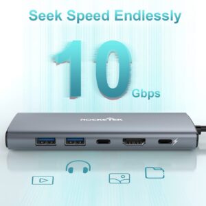 4K@60Hz USB C Hub with Ethernet, 6-in-1 Multiport Adapter with 4K@60Hz HDMI, 10Gbps USB3.0, 100W PD Charging and Gigabit Ethernet, MacBook Docking Station Compatible with Mac M1, M2, iPad, Steam Deck