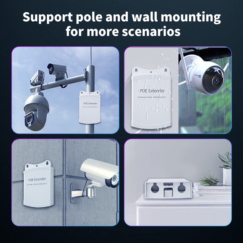 1 in 2 Out Outdoor Waterproof Poe Extender, 10/100Mbps, Extends 250m for Total Distance Up to 350m, IEEE802.3af/at for PoE Switch/Injector and Security POE Camera Over Cat5/6 Cable