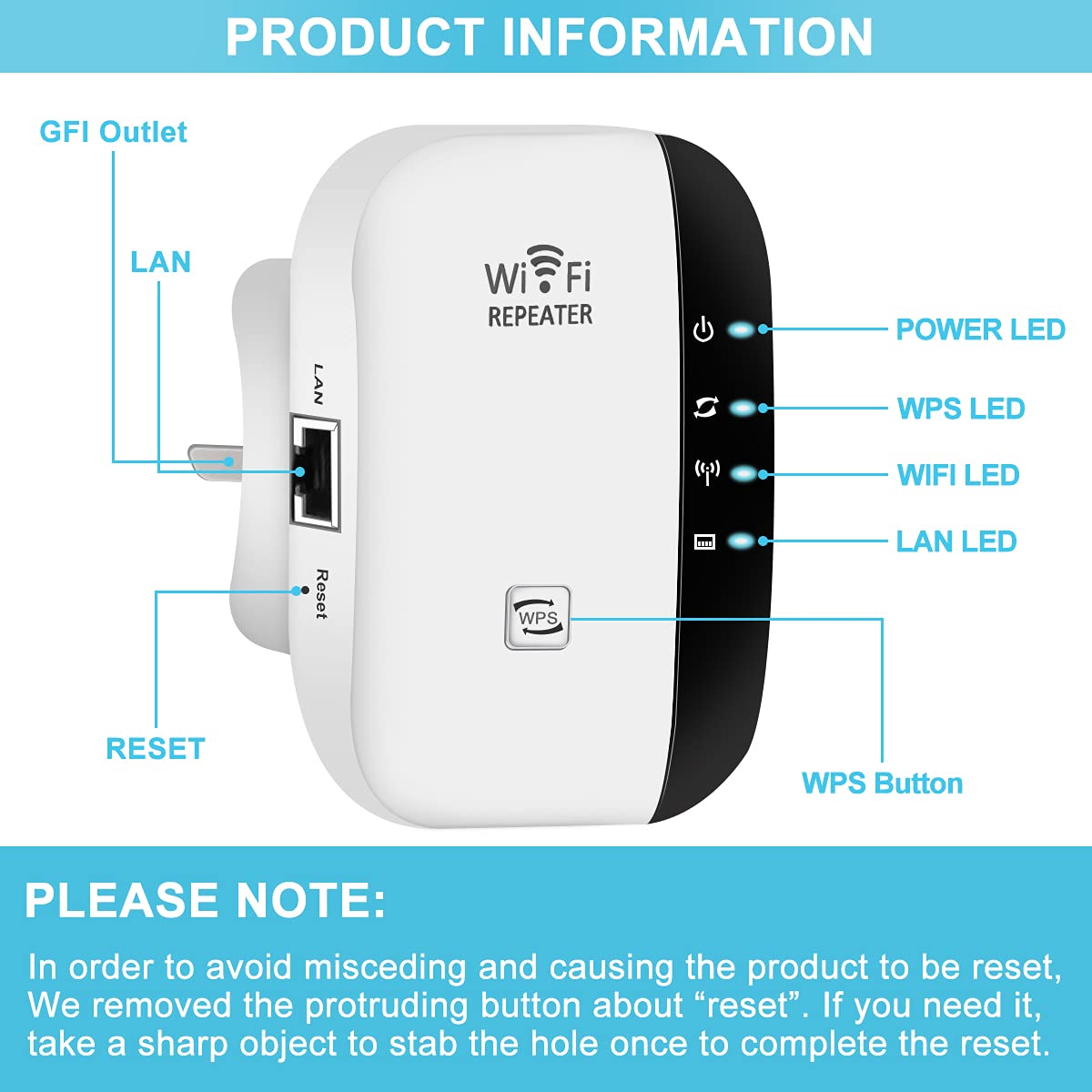 WiFi Extender Signal Booster Up to 3000sq.ft and 26 Devices, WiFi Range Extender, Wireless Internet Repeater, Long Range Amplifier with Ethernet Port, 1-Tap Setup, Access Point