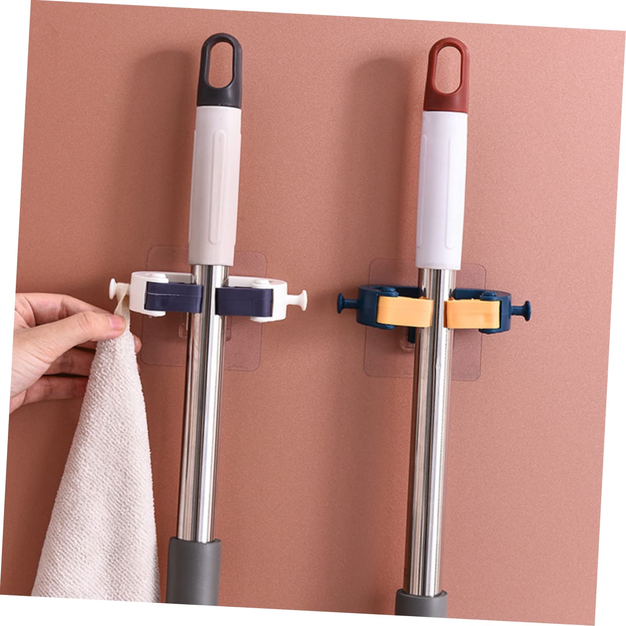 2pcs Bathroom Broom Mop Clip Bathroom Broom Hook Organizer Mop Hanger Organizer Wall Broom Organizer Wall Mounted Mop Holder Mop Wall Hanger Cleaning Blush Earth Tones White