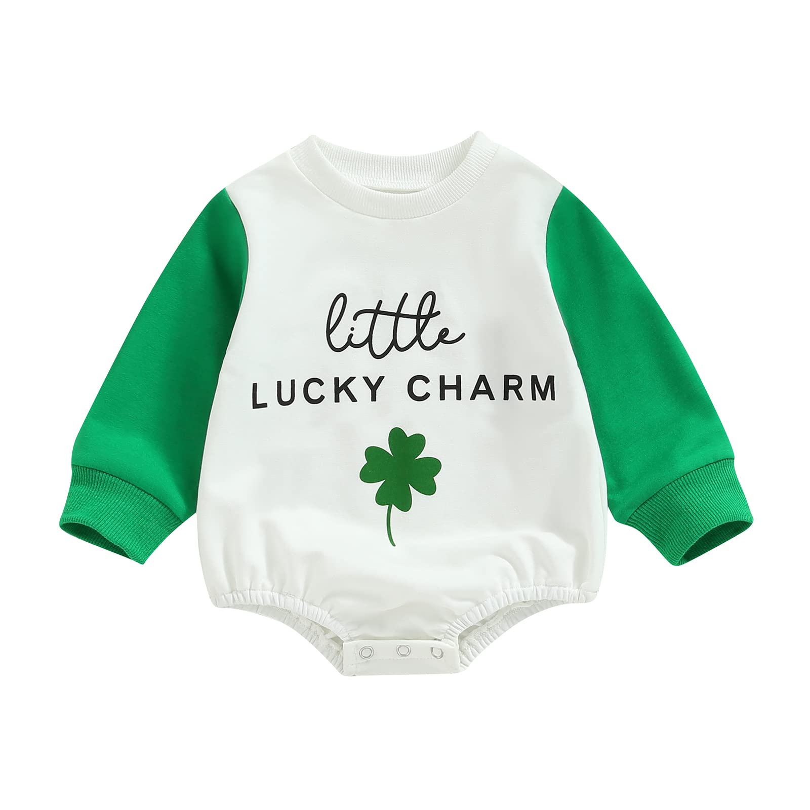 Chloefairy Newborn Baby Girl Boy St Patricks Day Outfit Little Lucky Charm Romper Sweatshirt Onesie Bodysuit Infant Jumpsuit (Green-little LUCKY CHARM, 6-12 Months)