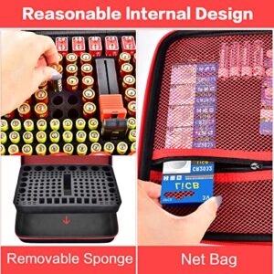 casmilee Battery Organizer & Storage Case with Tester for 162+ AA AAA 4A C D 9V 3V Lithium LR44 CR2 CR123 CR1632 CR2032 18650 Button - Batteries Not Included (Red)