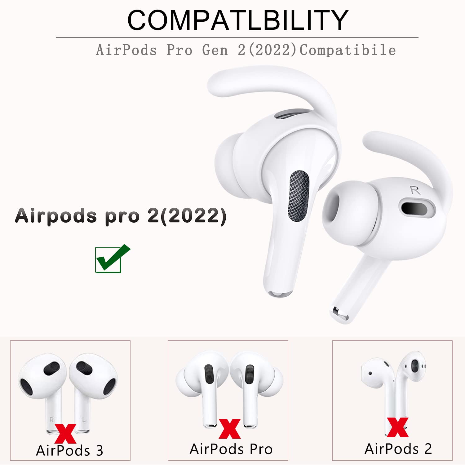 Luckvan Replacement Ear Hooks for AirPods Pro 2 Ear Tips Anti Slip Silicone Earbuds Cover for AirPods Pro2 Accessory Wing Tips White 4 Pairs