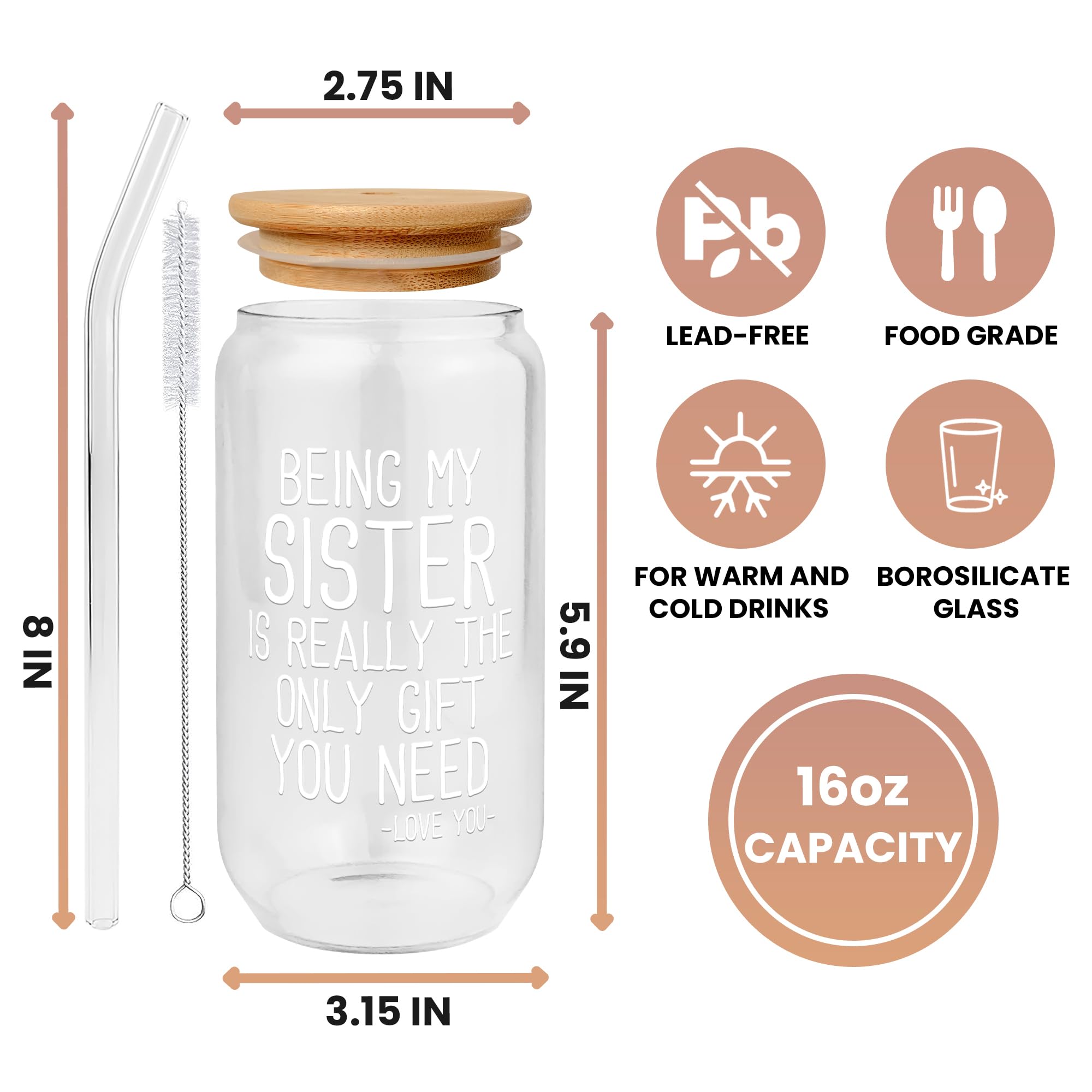 Gifts for Sister - Sister Gifts from Sister, Brother - Birthday Gifts for Sister, Sister Birthday Gifts from Sister - Funny Gifts for Sister - Christmas Gifts for Sister from Sister - 16 Oz Can Glass