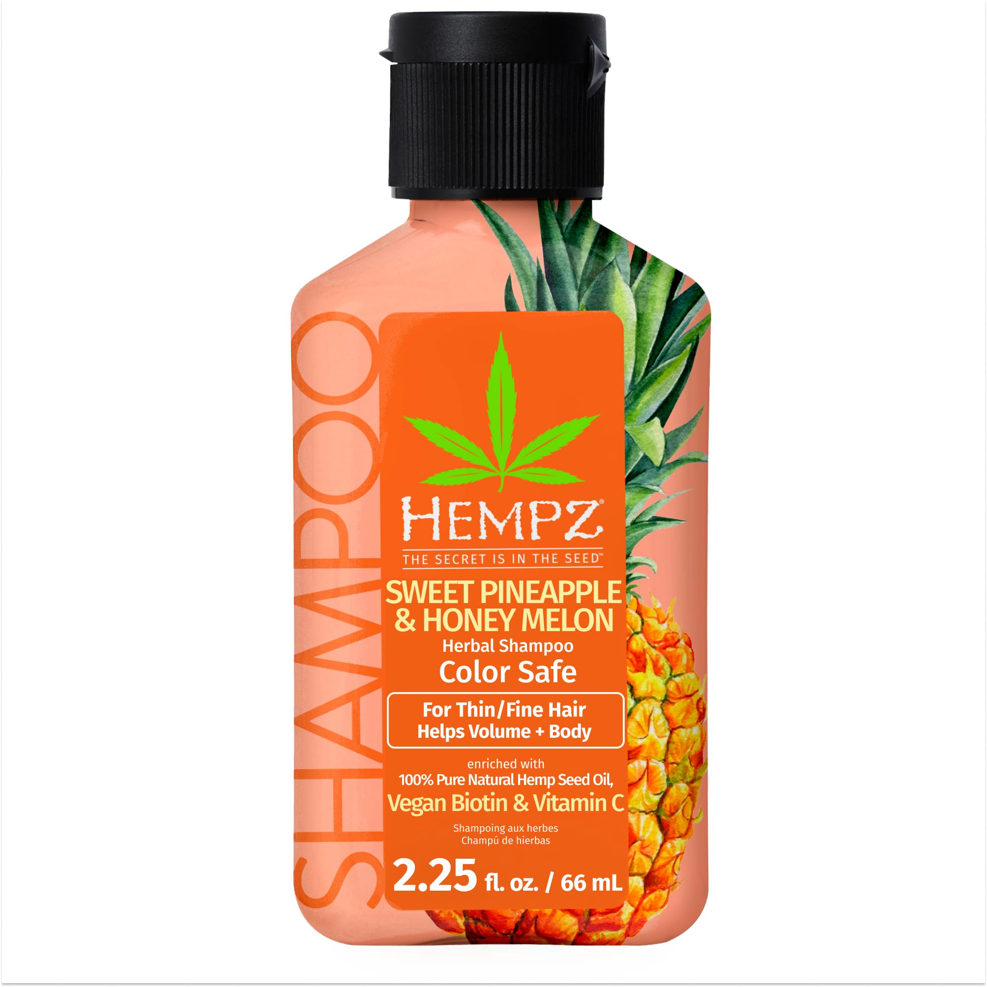 Hempz Biotin Shampoo - Sweet Pineapple & Honey Melon - For Thin/Fine Hair Growth & Strengthening Damaged Hair - Travel Size 2.25 Fl OZ