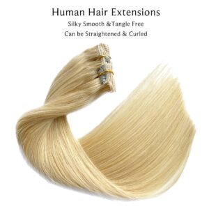 Clip in Hair Extensions Real Human Hair, Bleach Blonde Real Hair Extensions Clip in Human Hair, 7 Pieces 70G Double Wefts Remy Human Hair Clip in Extensions 16 Inch Clip-ins for Fine Hair Women