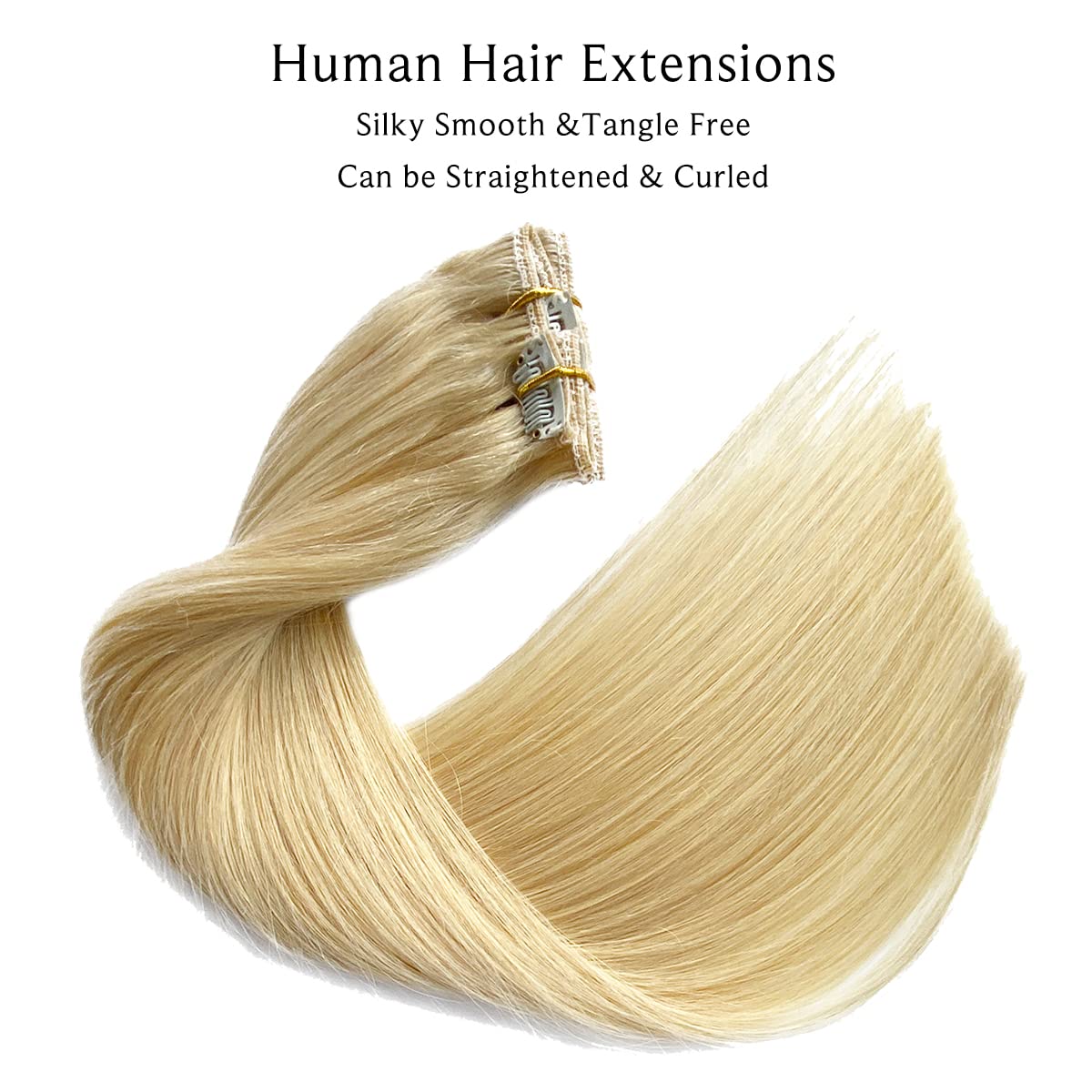 Clip in Hair Extensions Real Human Hair, Bleach Blonde Real Hair Extensions Clip in Human Hair, 7 Pieces 70G Double Wefts Remy Human Hair Clip in Extensions 16 Inch Clip-ins for Fine Hair Women