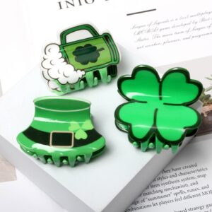 4PK Hair Claw Clips for St. Patrick's Day Hair Accessories for Girls Women Green Claw Clips Irish Day Kids Cute Hair Clips (Color D)