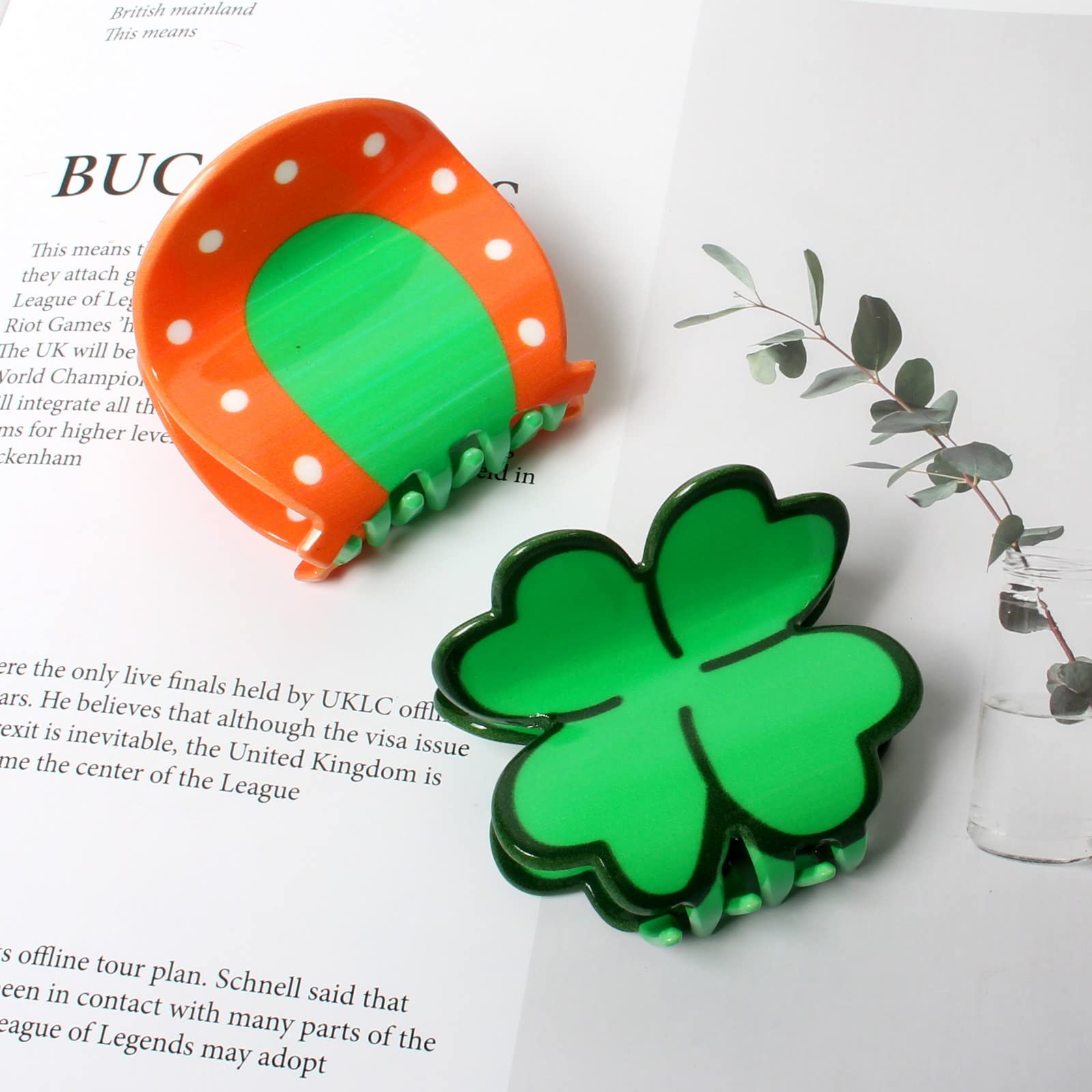 4PK Hair Claw Clips for St. Patrick's Day Hair Accessories for Girls Women Green Claw Clips Irish Day Kids Cute Hair Clips (Color D)