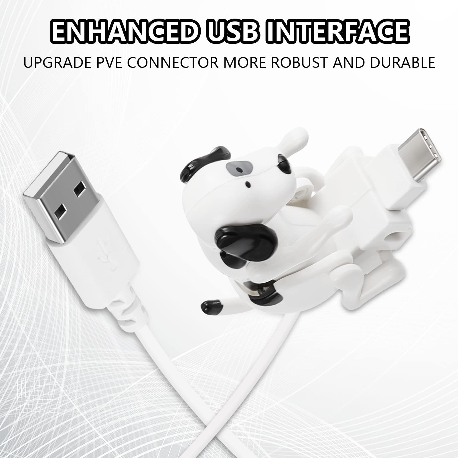 Frienda 2 Pcs Dog Charging Cable Dog Smartphone USB Cable Charger USB Data Transmission Dog Cable for USB Charging Cable of Phones Only Compatible with Type-c(White,Spot Style)