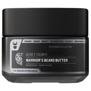 the beard struggle warrior’s beard butter aesir's triumph - platinum collection - non-greasy low-hold formula, luxurious cologne-grade fragrances 100% natural - 50g / 1.76 us. oz. warrior-glass jar