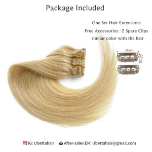 Clip in Hair Extensions Real Human Hair, Bleach Blonde Real Hair Extensions Clip in Human Hair, 7 Pieces 70G Double Wefts Remy Human Hair Clip in Extensions 16 Inch Clip-ins for Fine Hair Women