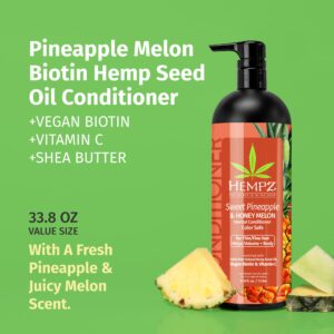 Hempz Biotin Conditioner - Sweet Pineapple & Honey Melon - For Thin/Fine Hair Growth & Strengthening of Dry, Damaged and Color Treated Hair, Hydrating, Softening, Moisturizing - 33.8 Fl OZ