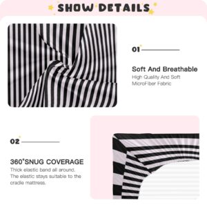 Kigai Black & White Stripe Crib Sheets for Boys Girls, Soft and Breathable Pack n Play Sheets, Portable Mini Stretchy Cribs Sheets, 39x27 Inch