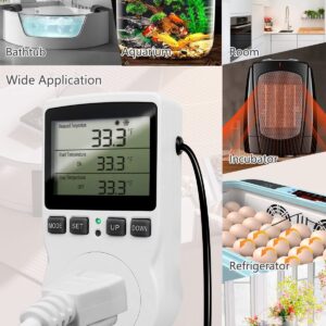 Digital Temperature Controller Outlet, 120V Electric Thermostat Outlet Plug with Timer Heating Cooling Control 110V for Reptile Terrarium Greenhouse Refrigerator