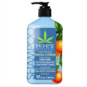 hempz triple moisture herbal hair shampoo - moisturizing gentle shampoo to nourish and hydrate hair - 17 fl oz