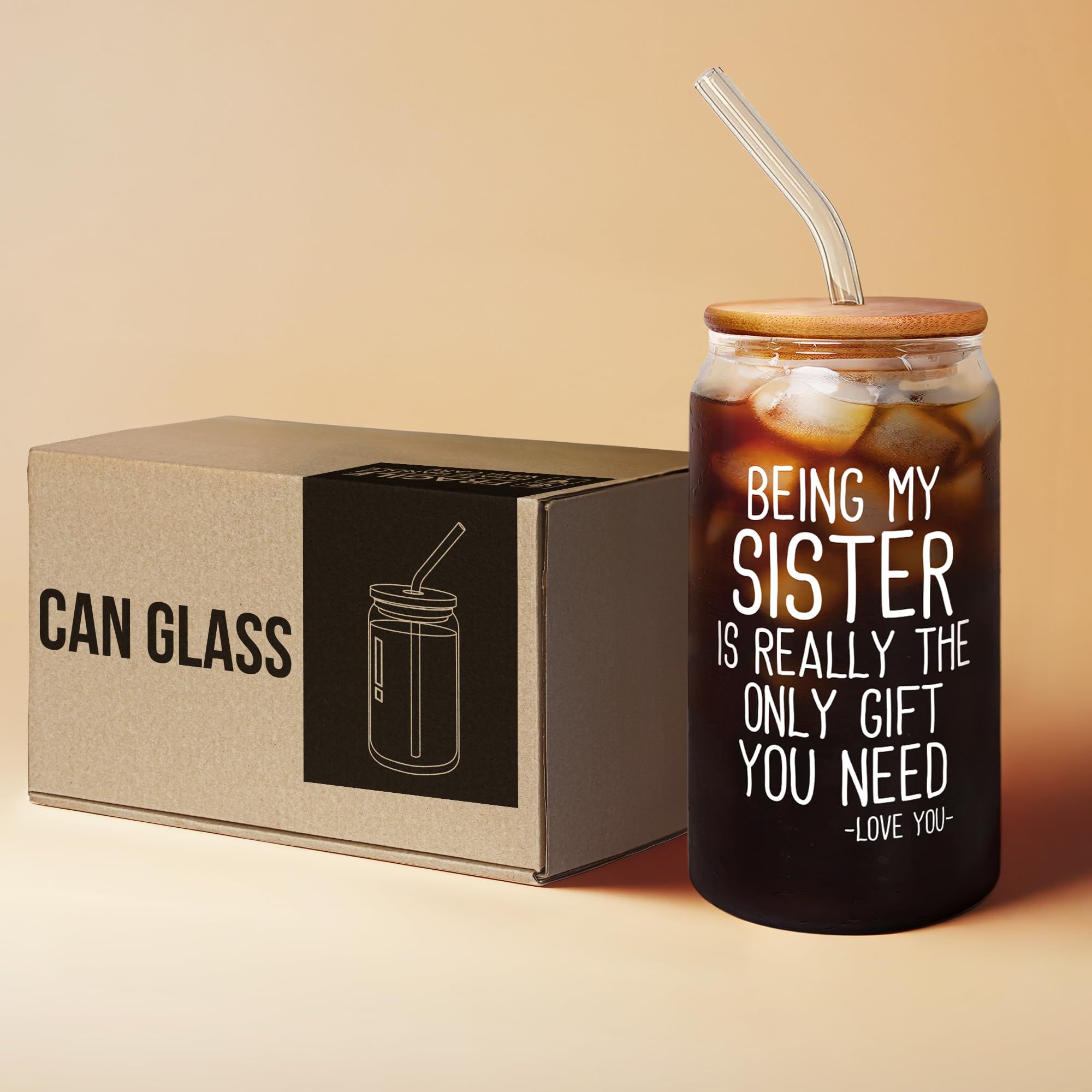 Gifts for Sister - Sister Gifts from Sister, Brother - Birthday Gifts for Sister, Sister Birthday Gifts from Sister - Funny Gifts for Sister - Christmas Gifts for Sister from Sister - 16 Oz Can Glass