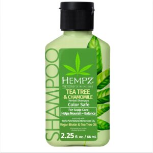 hempz biotin hair shampoo - tea tree & chamomile - for scalp care hair growth & strengthening of dry, damaged and color treated hair, hydrating, softening, moisturizing - travel size 2.25 fl oz