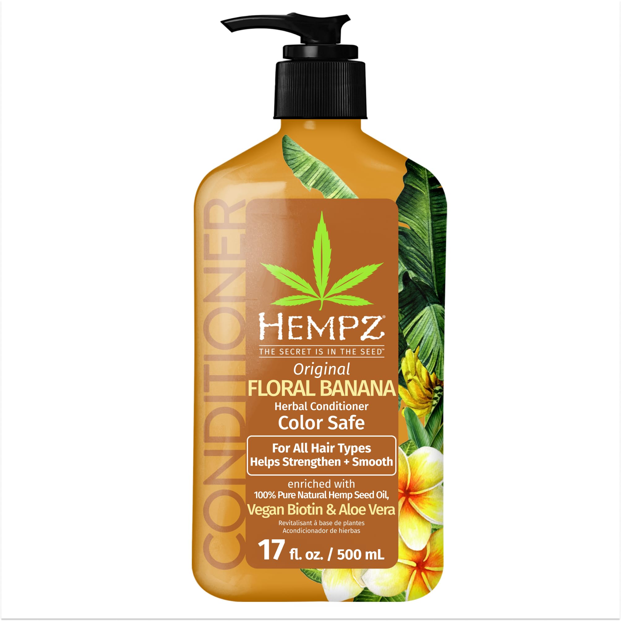 Hempz Biotin Conditioner - Original Light Floral & Banana - For Growth & Strengthening of Dry, Damaged and Color Treated Hair, Hydrating, Softening, Moisturizing - 17 Fl OZ