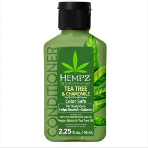 hempz biotin hair conditioner - tea tree & chamomile - for scalp care hair growth & strengthening of dry, damaged and color treated hair, hydrating, softening, moisturizing - travel size 2.25 fl oz