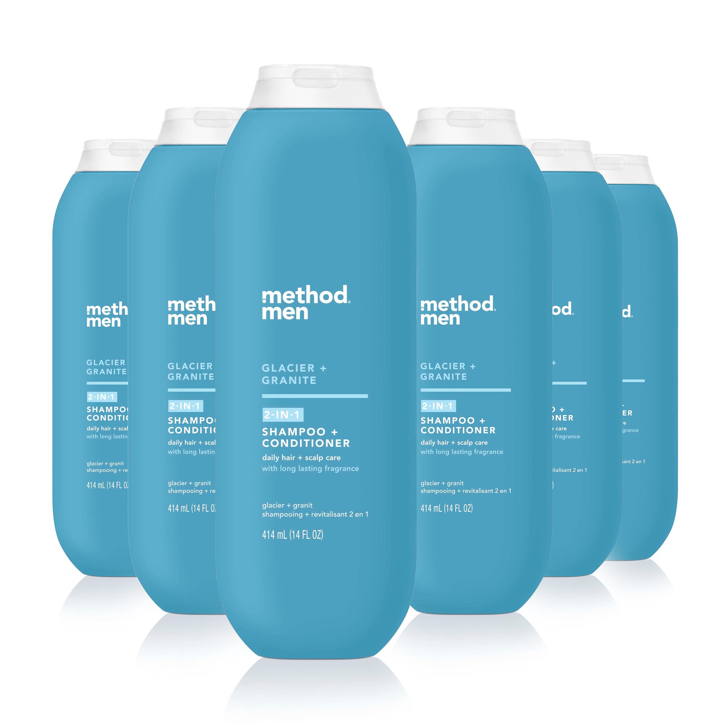 Method Men 2 in 1 Shampoo and Conditioner; Glacier + Granite; 14 oz; 6 pack